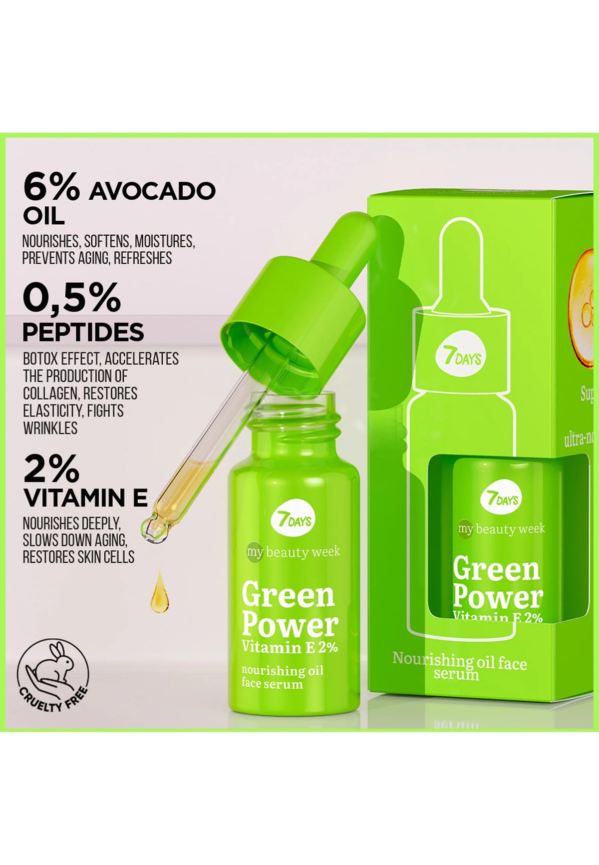 7days MY BEAUTY WEEK GREEN POWER VITAMIN E 2% NOURISHING OIL FACE Serum